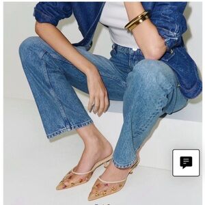 NWOB Reformation NUDE MESH FLORAL EMBROIDERED MULE Size 8